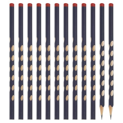 PATIKIL ラウンド鉛筆 12本入り 三角形HBグラファイト鉛筆穴付き木製鉛筆 赤い先端付き クラ スルーム オフィス 作文 お絵かき用品 ダークブルー