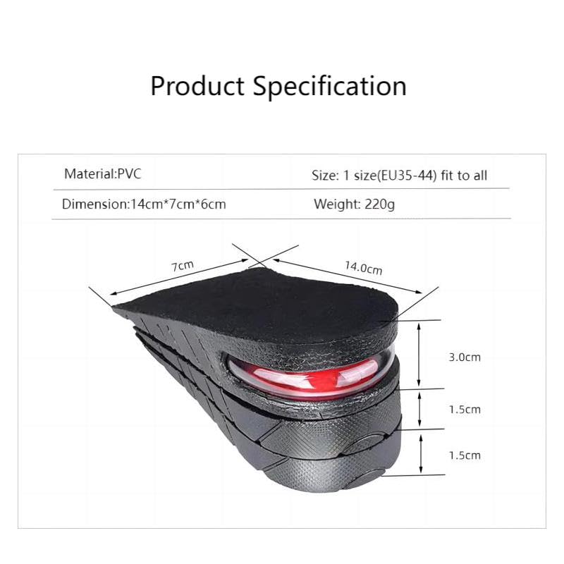 Image of Height Increase Insoles Shoe Insert, 3-Layer 6CM Air Cushion Design, Black
