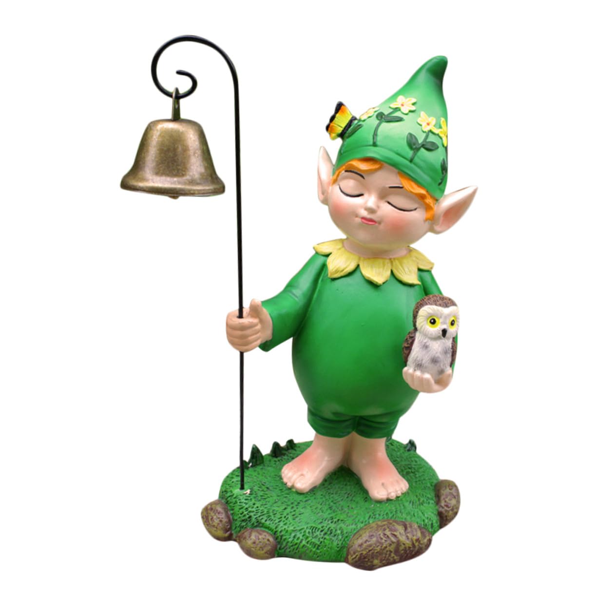 Grüne Gartenfigur Eule aus Kunstharz als Kleine Statue