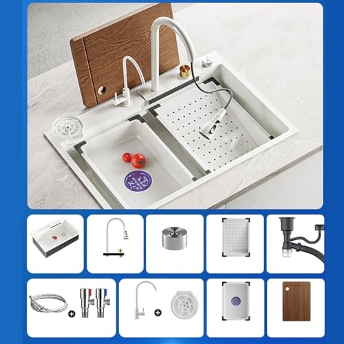 Évier de cuisine anti rayure blanc avec cascade intégrée - 7