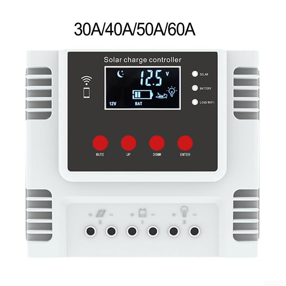 Controlador de carga solar 30A/40A/50A/60A para pwm, con pantalla LCD, control de aplicación de doble puerto USB, para LiFePO4 ácido de litio Home Garden (30 A)