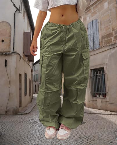 Womens Summer Parachute Pants Y2k Low Waist Oversize Jogger Sweatpants Trend Loose Baggy Cargo Pants with Pockets3