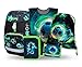 Baagl Schulranzen Jungen Set 5 Teilig (Airy Plus Schultasche für 1. Klasse, Mäppchen, Turnbeutel, Schürze, Brustbeutel), Grundschule Ranzen, Ergonomischer Schulrucksack, 25 l (Fußball)