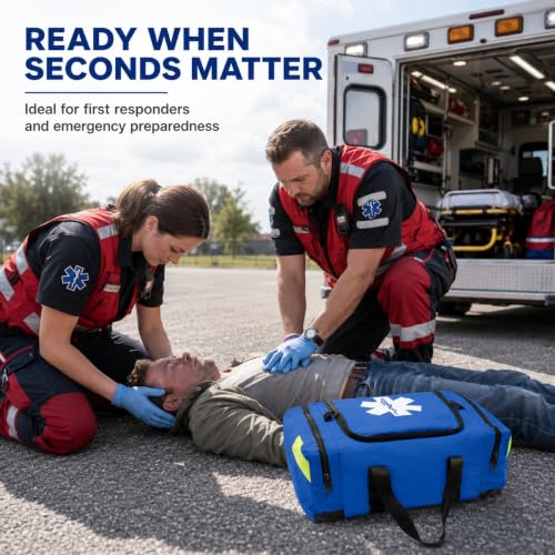 Image of NOVAMEDIC NM-4124 Empty Trauma First Aid Medical Bag, 21 inchx15 inchx5 inch, Multi Compartment First Responder Carrier for EMT, Paramedics, Emergency and Medical Supplies Kit, Lightweight and Durable (Blue)