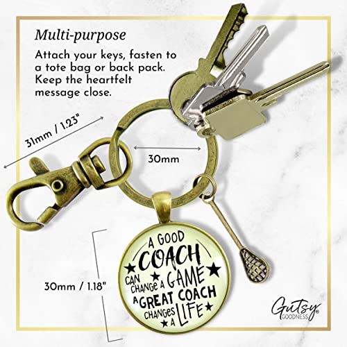 Lacrosse Coaching Keychain A Good Coach Changes Game & Lives Rustic Unisex Sports Key Chain - Handmade Bronze Athlete Quote Pendant, Lacrosse Stick Charm, Thank You From Team, Message Card & Gift Box #TOP3