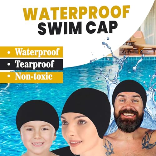 Image of MAJIK Silicone Swimming Cap for Men, Women and Kids Waterproof Swim Cap with Easy Fit Swimming Accessories (Black)