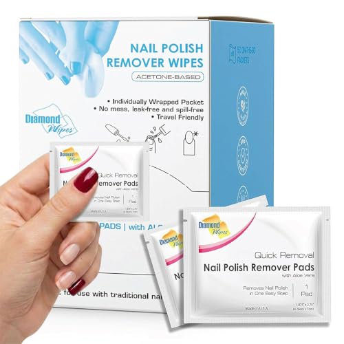 Diamond Wipes Nail Polish Remover Wipes, Aloe Vera Acetone Pads, 50 Count