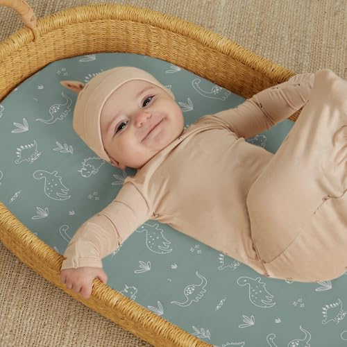 Image of Stretch Fitted Bassinet Sheet Set BROLEX 2 Pack Cradle Sheets for Bassinet Pad /Mattress,Unisex Boys Girls,Ultra Soft,Cute Dinosaurs