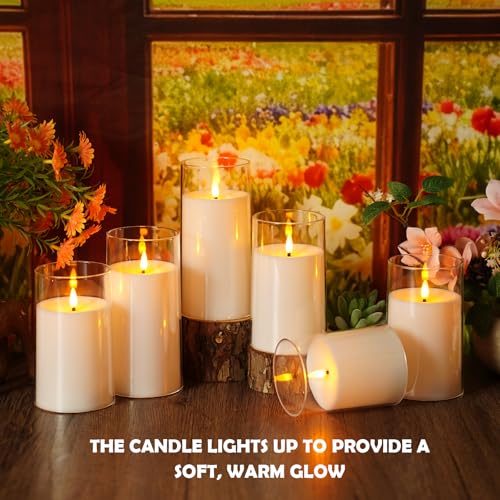 Image of kakoya Flickering Flameless Candles Battery Operated with Remote and 2 /4 /6 /8 H Timer Acrylic Led Pillar Candles Pack of 9 (D 3 inch xH 4 inch 5 inch 6 inch) with Realistic 3D Wick Candles for Home Decor(White)