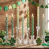 Huquary 8 Pcs St. Patrick' S Day Flameless Taper Candles Battery Operated 10 Inch Green Shamrock LED Flameless Candles Irish Candlesticks for Home Decor, Party, Holiday Dinner Table Decorations