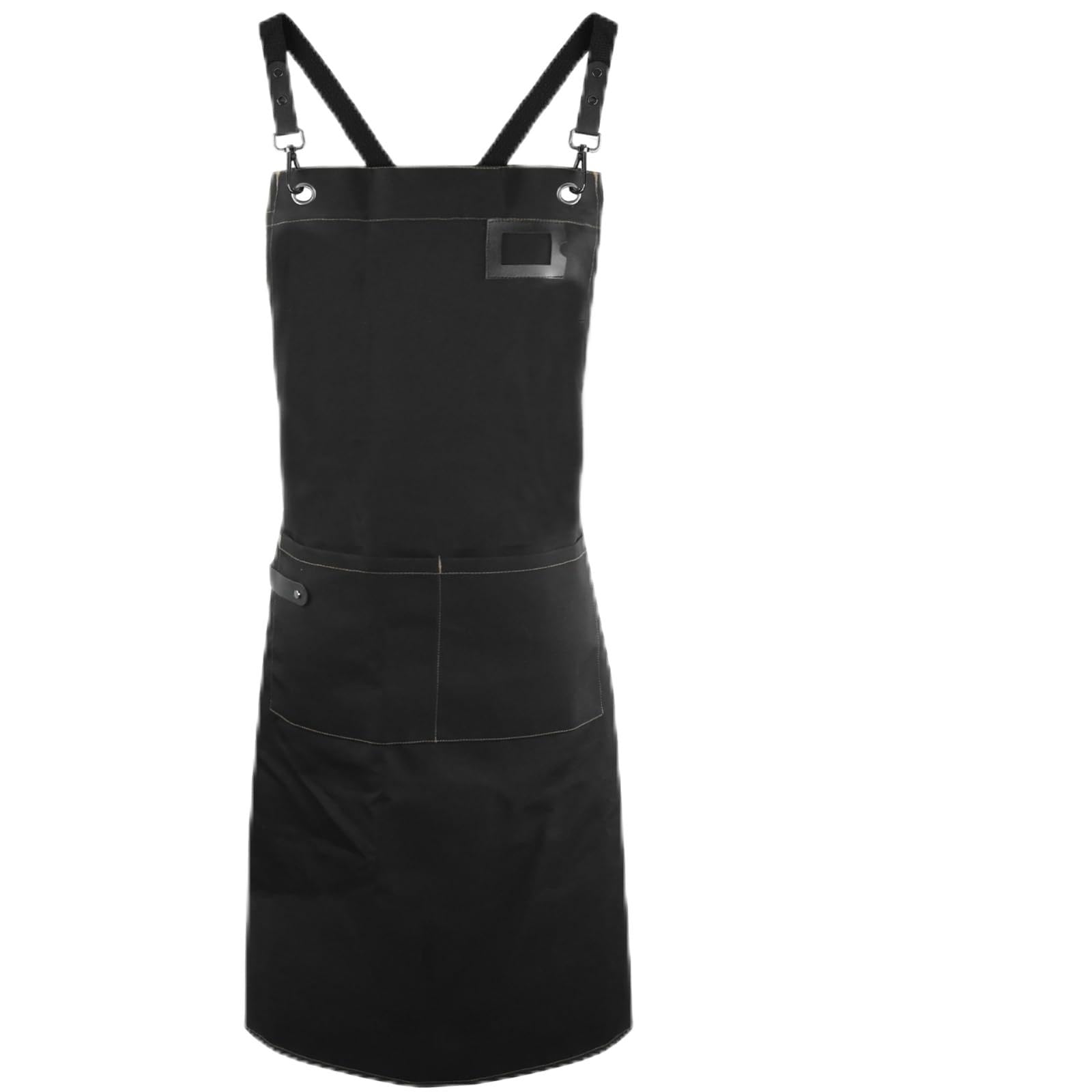 Delantal de Cocina Unisex, Impermeable Con 2 Bolsillos, Ranura Tarjetas y Espalda Cruzadas - Negro Para Camarero, Barbacoa, Cafetería, Jardinería - 67x90cm