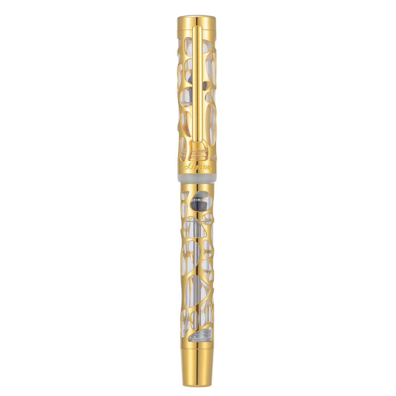 Asvine V169 Vacuum Filling Fountain Pen Fine Nib, Water Drop Skeleton Gold Trim Transparent Clear Acrylic Pen Case Set