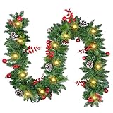 Guirnalda Navideñas con Luces LED, Guirnalda de Navidad 2,7m, Corona Navidad Puerta Artificial, Decoracion Navidads 2025 para Exterior/Interior, Chimeneas, Escaleras