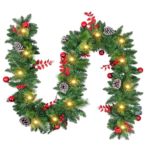 Guirnalda Navideñas con Luces LED, Guirnalda de Navidad 2,7m, Corona Navidad Puerta Artificial,...