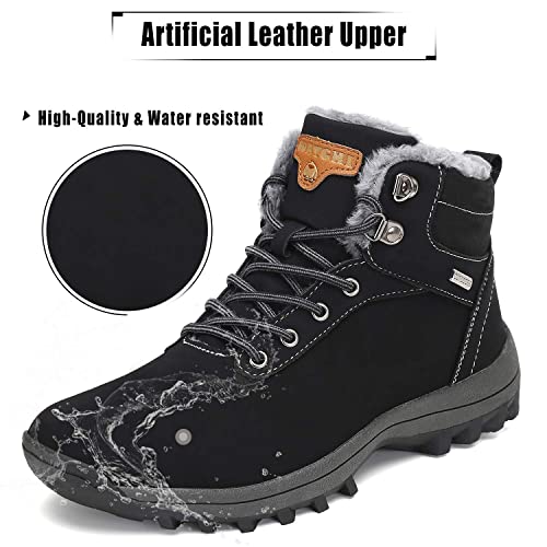 Mishansha Men's Winter Snow Boots Waterproof Insulated Hiking Boot for Men Cold Weather Outdoor Trekking Anti-Slip Warm Shoes Size 7 Pitch Black2