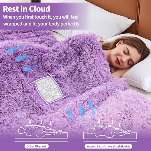 Image of yescool Weighted Blanket for Adults (15 lbs, 60 inch x 80 inch, Eggplant) Heavy Blanket for Sleeping Perfect for 140-160 lbs, Queen Size Faux Fur Blanket with Premium Glass Bead, Machine Washable