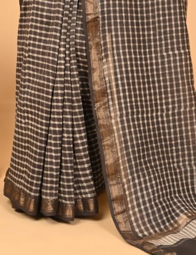 Ushvii brown maheshwari cotton silk saree – image 6