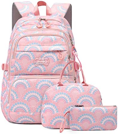 3Pcs Gradient Girls Backpacks Bookbags Set for School with Matching Insulated Lunchbox and Pencil Case