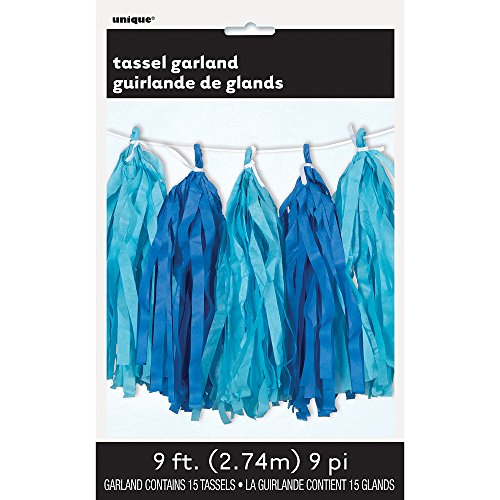Unique Party 62961 - Guirlande de Glands en Papier de Soie - 2,74 m - Couleurs Bleu Royal et Bleu Clair