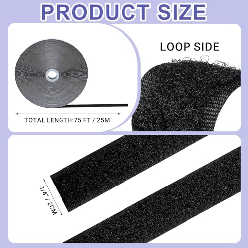 Image of Riceshoot 2 Pack Loop Tape 3 /4 Inch x 82 ft Black Heavy Duty Tape Hook and Loop Side Only Tapes Nylon Self Adhesive Strips for Crafting Office Stationery Household Wall Hanging
