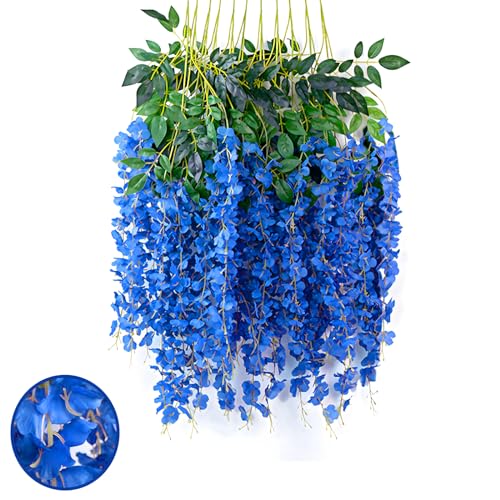 12pcs Royal Blue Artificial Wisteria Flower Vines, 3.77ft Runner Garland, Silk, Plastic, Metal image 7