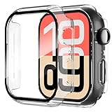 Diruite 2 Piezas Funda para Apple Watch SE 3/2/1 /Series 6 5 4 44mm Protector Pantalla Cristal Templado Incorporado HD Protección Completa PC Dura Estuche Case,Transparente,44mm
