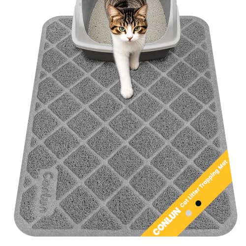 Image of Conlun Cat Litter Mat Litter Trapping Mat, Premium Durable PVC Grid Mesh with Scatter Control, Non-slip, Less Waste Cat Litter Box Mat, Soft on Kitty's Paws, Urine Waterproof, 24 inch x 17 inch Grey