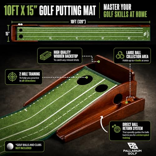 Palladium 10 Ft Golf Putting Mat – Indoor & Outdoor Green