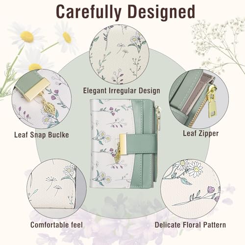 Image of Avando Wallets for Women- RFID Blocking- Soft PU Leather Bifold Coin Zipper Pocket Purse-Small flower wallet Credit Card Holder with ID Window (Purple)