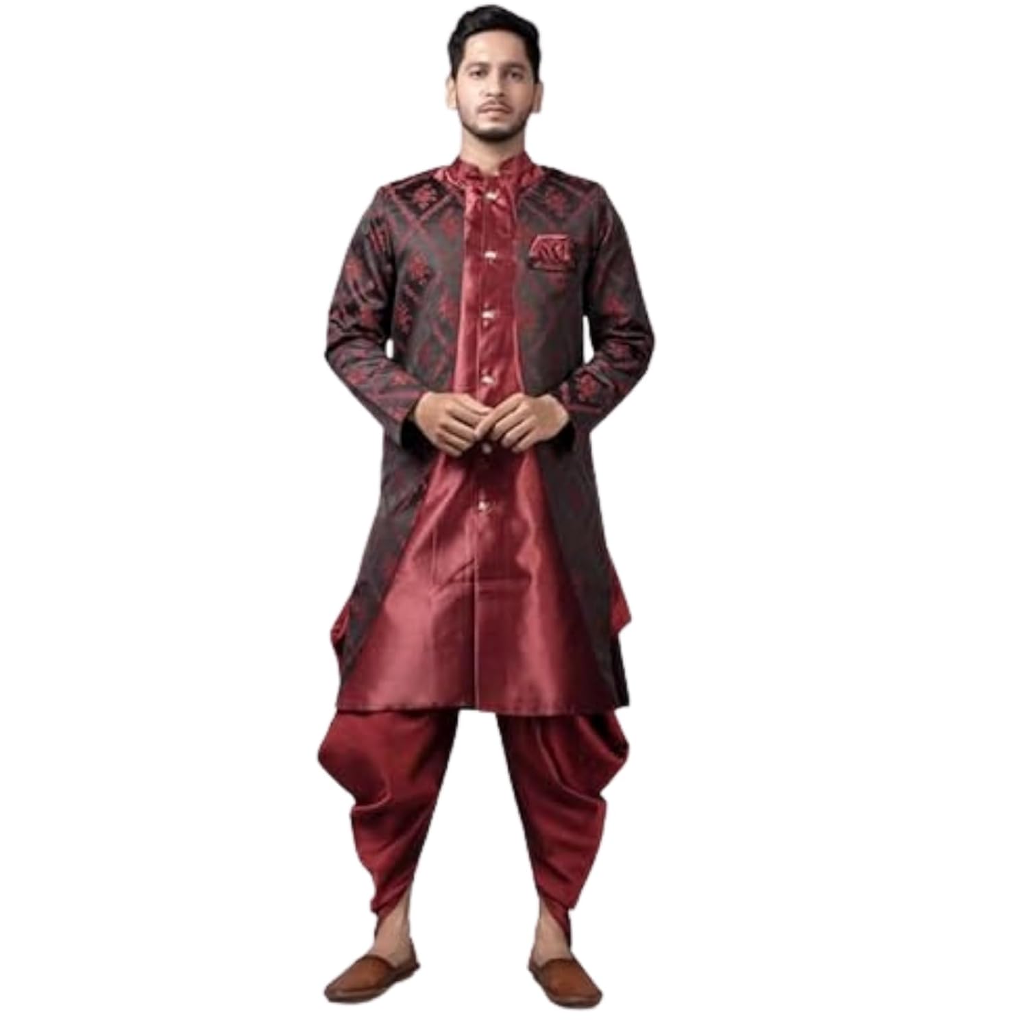 XEPON Men’s Maroon Jacquard Sherwani with Mandarin Neck & Dhoti | Sherwani for Men XEPON Men’s Maroon Jacquard Sherwani with Mandarin Neck & Dhoti | Sherwani for Men