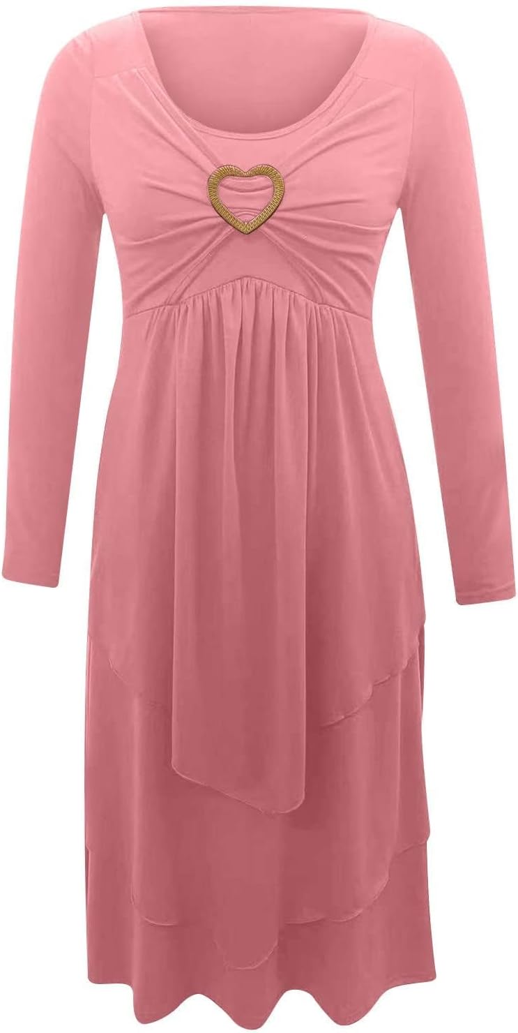 Winter Dresses for Women Wedding Guests Casual Cute Heart Long Sleeve Tiered Maxi Dress with Pockets Plus Size - Image 7