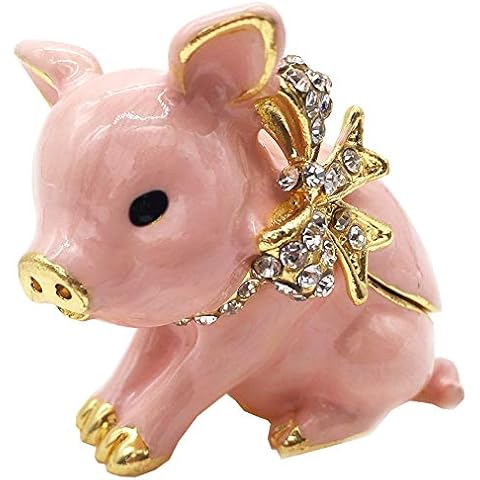 Waltz&F Handcrafted Pewter Trinket Box Jeweled New Lovely Pig Jewelry Box Cover