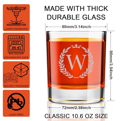 Image of Personalized Whiskey Glasses Gifts for Men, Monogrammed Engraved A-Z 10.6 oz Rocks Glass Customized Gift, Unique Christmas Birthday Gifts for Men Him Dad Husband Brother Son (W)