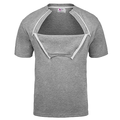 ComfyChemoCHEMOWEAR : Men's Short Sleeve Chemotherapy Port Zipper Shirt …3