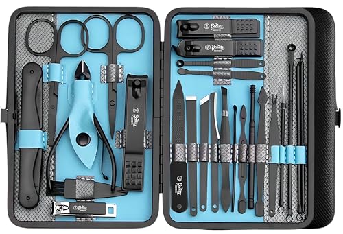 Beauté Secrets Manicure set Nail Clippers Sets Stainless Steel Nail Cutter 25 pieces Pedicure Kit Nail File Sharp Nail Scissors and Clipper Fingernails & Toenails with Portable case Blue (Blue)