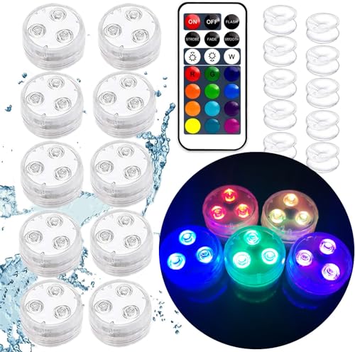 Jialine Submersible LED Lights with Remote Waterproof Flameless LED Tea Lights Candles, RGB Small Pool Lights with Remote for Aquarium,Vase,Fish Tank,Wedding,Halloween,Pond Deco