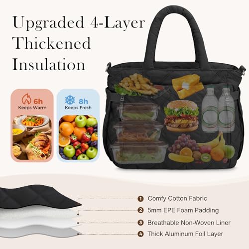 KUBYA Lunch Bag Lunch Box for Women Adults, Large Capacity Insulated Quilted Puffer Lightweight Leakproof Lunch Tote Bag for women, Reusable Lunch Boxes Cooler Bag for Work Picnic Travel - Thumbnail 4