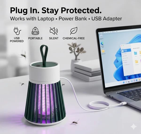Image of Electric Mosquito Killer Machine for Home | UV Light Bug Zapper & Insect Trap Lamp | Eco-Friendly USB Powered Electronic Mosquito Catcher | Silent Night Light Fly Trap for Bedroom, Indoor & Outdoor