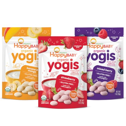 Image of Organic Baby Food Happy Yogis Yogurt Snacks-Banana Mango, Mixed Berry, and Strawberry- 1 oz Packs, 3-Count