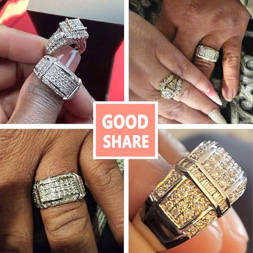 SHELOVES Mens Wedding Rings 925 Sterling Silver Rings Wedding Band for Man Round Cut AAAAA Cubic Zirconia CZ Sz 8-132