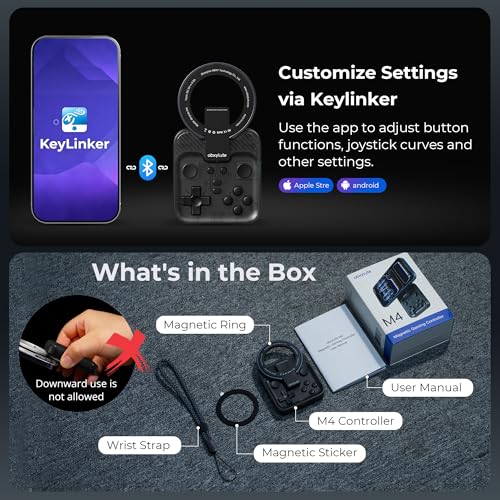 abxylute M4 Snap-On Mobile Gaming Controller for Android & iPhone, Switch 1&2, Portable Bluetooth Controller, Pocket-Sized Retro Arcade Phone Gamepad Kickstand, Dual Joystick Turbo Pro Gaming Magnetic (Black)