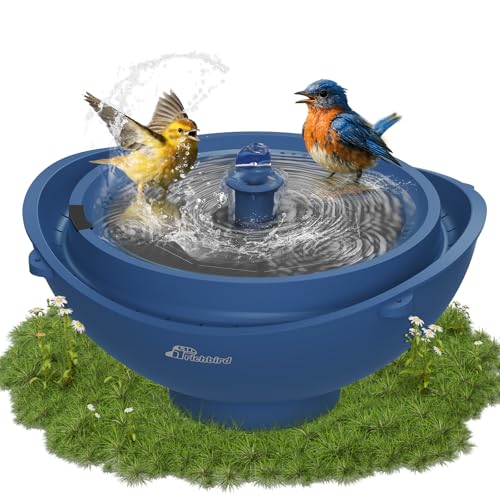 Richbird Solar Bird Bath with Fountain and Battery Backup, 3-in-1 Hanging or Freestanding Birdbath, Low-Water Protection & 3 Nozzles for Garden Patio Decor (Deep Blue)