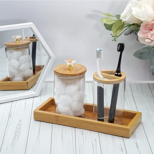 Bamboo Vanity Tray With Storage Jar And Toothbrush Holder #TOP2