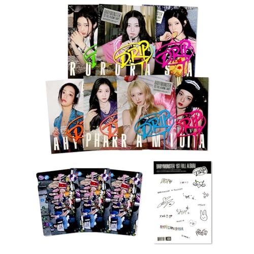 BABYMONSTER – 1:a hela albumet [DRIP] (YG-tagg album ver. / Slumpmässigt) Outbox + Fotobok + QR-kort + vykort + Dekorationsklistermärke + Selfie-fotokil + 4 extra fotokort