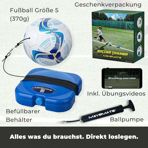 MOVEMATE® Fußball-Training Set inkl. Fußball mit Schnur | Beliebtes Fußball Geschenk für Jungen | Innovatives Trainingsgerät für Draußen, im Garten, auf dem Fußballplatz (Für Jugendliche (370g Ball))