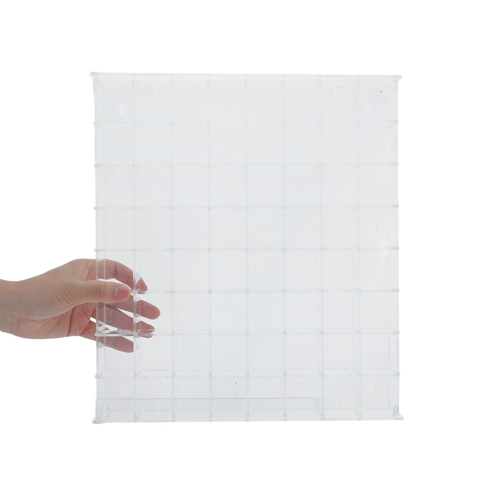 Vitrina Expositora Acrílica para Colecciones de Minerales y Cristales con 64 Compartimentos y Puerta, Adecuado para Habitaciones Compactas y Montaje en Pared