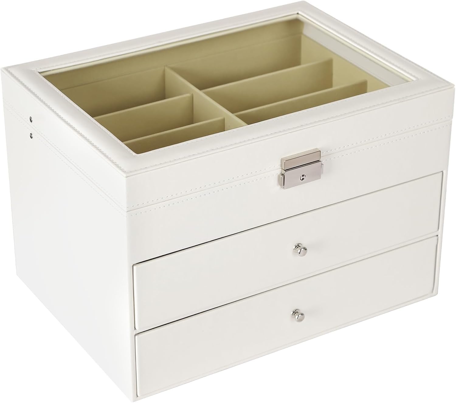 Estuche Expositor Blanco De 3 Capas para Gafas, Organizador De Gafas De Sol De Piel Sintética con 24 Ranuras, Elegante Estuche para Guardar Gafas para Hombres Y Mujeres, Caja