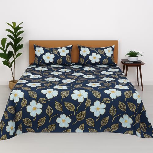 Image of Cottington Lane King Size Bedsheet Set - Tulip Rose Print | 102x108 Inches | Soft Breathable Microfiber Bed Sheet with 2 Pillow Covers | Wrinkle-Free & Skin-Friendly Bedding Set