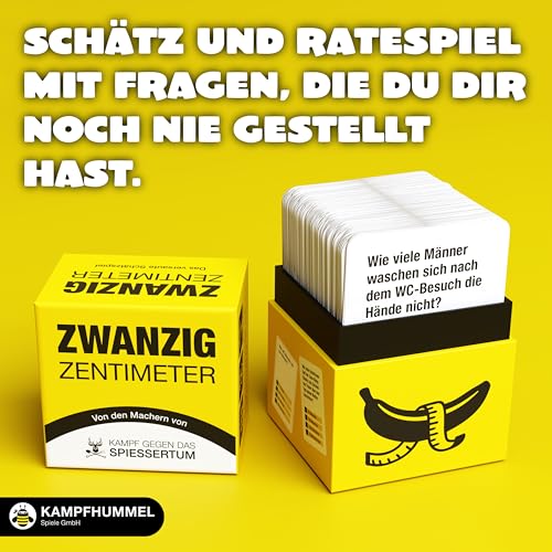 KAMPFHUMMEL Kampf gegen das Spießertum Zwanzig Zentimeter – Das witzige Schätzspiel | Verrücktes Schätz- und Ratespiel ab 17+ nur für Erwachsene | 2-6 Personen | Unnützes Wissen mit schwarzem Humor