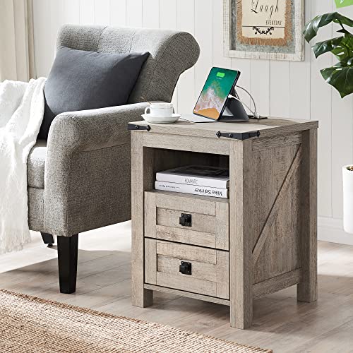 T4Tream Nightstand Wtih Charging Station, End Table, Side Table With 2 Drawers Storage Cabinet For Bedroom, Living Room, Farmhouse Design, Wood Rustic,Light Rustic Oak #TOP1